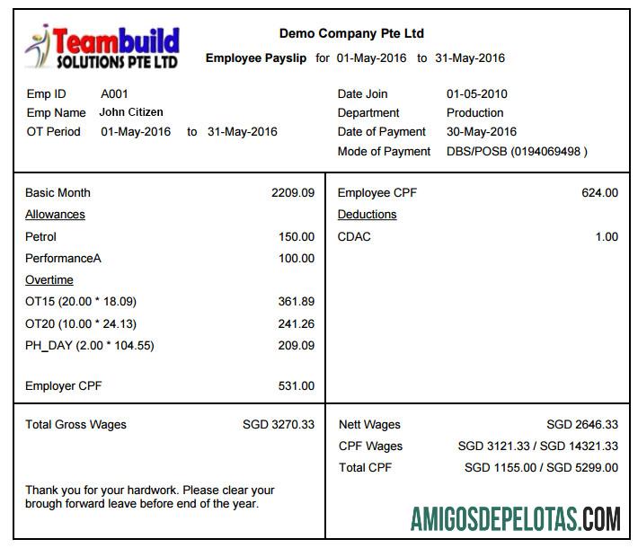 TEAMBUILD Solutions Ptr Ltd Recibo de pagamento em formatos Word e PDF modelo